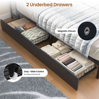 Hasuit | Corner Bed Frame with Storage Bookcase Modern Teenagers Bedframe with 2 Drawers Kids Bed Unit with Charging Station Black
