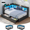 Hasuit | Corner Bed Frame with Storage Bookcase Twin Size Day Bed with Charging Station and LED Lights Convertible Beds for Kids Teens