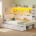 Hasuit | Twin Size Corner Bed Frame with 4 Drawers and Coat Rack Metal Platform Bed with Charging Station and LED Lights