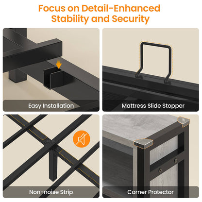 Hasuit | Corner Bed Frame with Storage Bookcase Teenagers Daybed with 2 Underneath Storage Drawers Kids Bed Unit with Charging Station and LED Light Three Sizes Oak Gray
