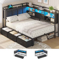 Hasuit | Corner Bed Frame with 3 Storage Drawers Convertible Daybed with Upholstered and Storage Headboard Black