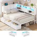 Hasuit | Corner Bed Frame with 3 Storage Drawers Convertible Daybed with Upholstered and Storage Headboard White