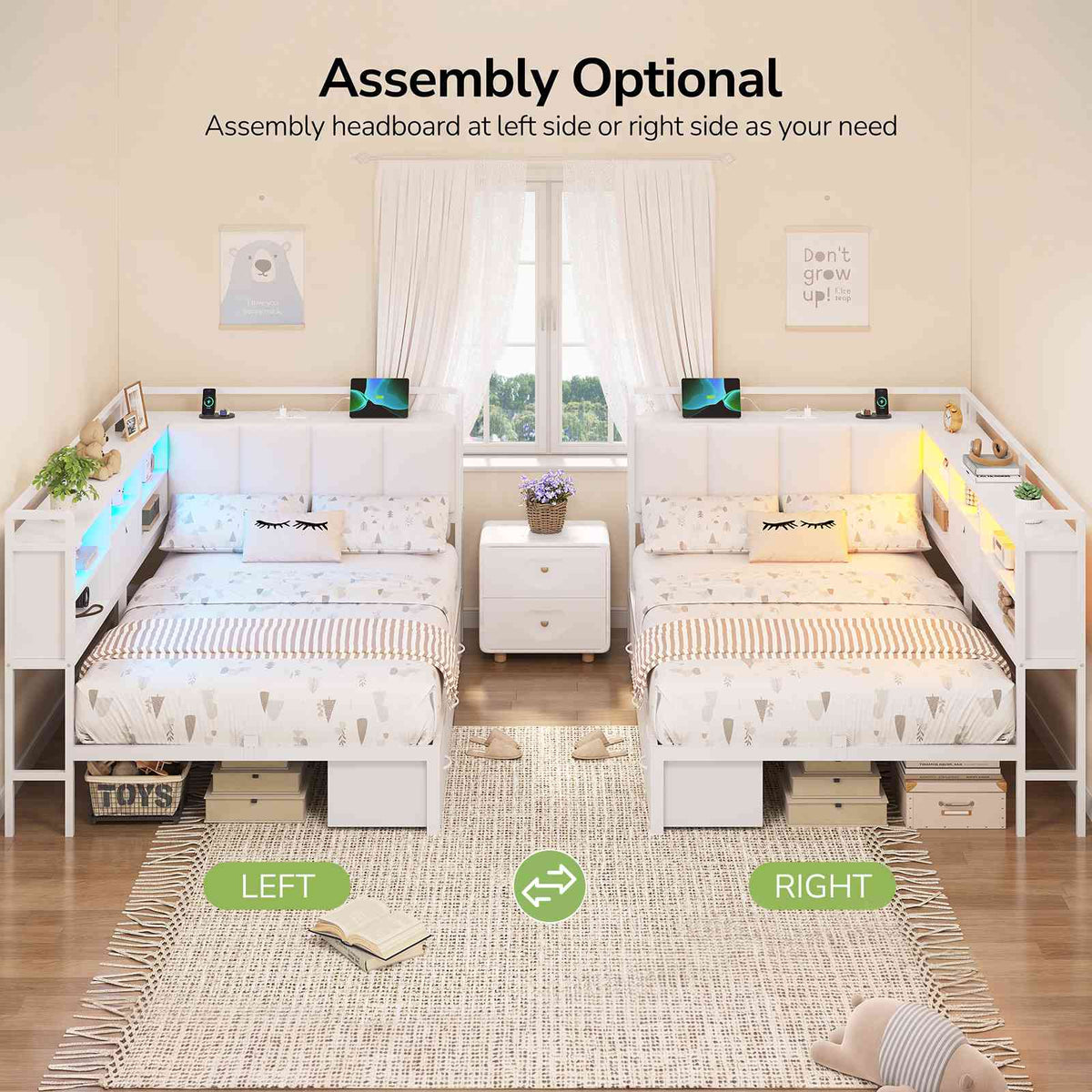 Hasuit | Corner Bed Frame with 3 Storage Drawers Convertible Daybed with Upholstered and Storage Headboard White