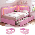 Hasuit | Corner Bed Frame with Storage Drawers and Power Outlets Velvet Upholstered Princess Bed with Adjustable Wavy Headboard and Guardrails