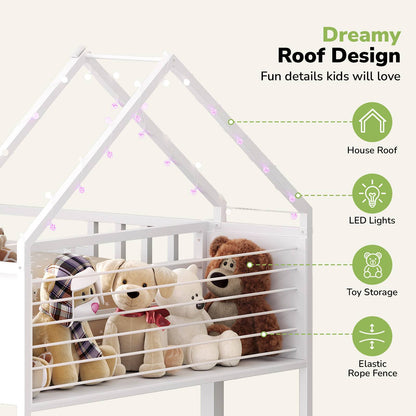 Hasuit | Twin Over Twin Bunk Bed with 3 Under Bed Drawers and Bookshelf for Kids Bunk Bed with Globe String Lights and Padded Stool