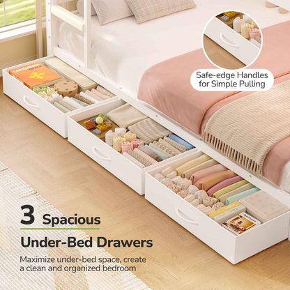 Hasuit | Twin Over Twin Bunk Bed with Storage Drawers and Montessori Bookshelf Reversible Metal Bunk Bed with Safety Guardrails