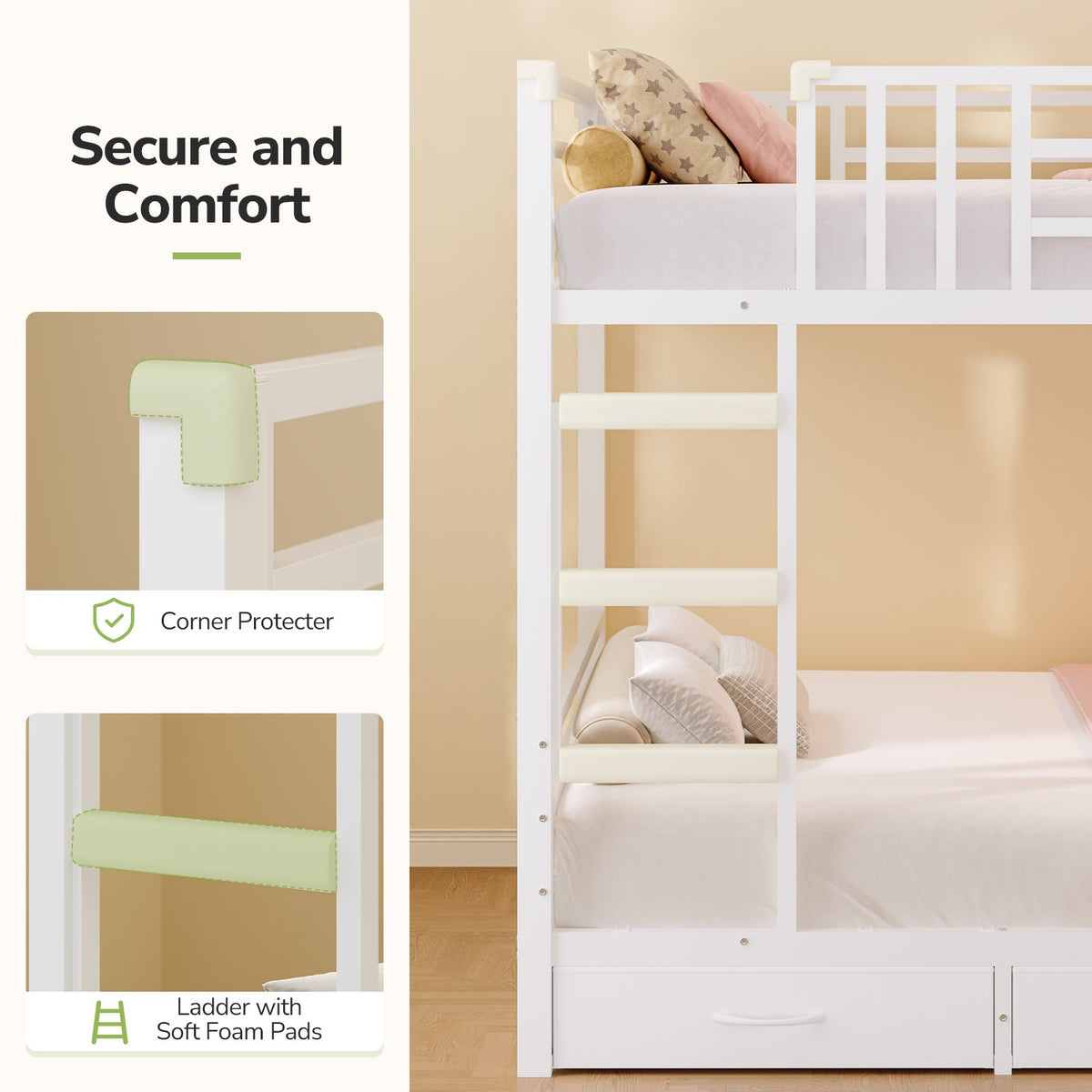 Hasuit | Twin Over Twin Bunk Bed with Storage Drawers and Montessori Bookshelf Reversible Metal Bunk Bed with Safety Guardrails