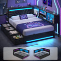 Hasuit | Corner Bed Frame with Drawers and Bookcase Full Size Gaming Bed Frame with Storage Esports Style Bed with Upholstered Headboard