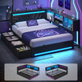 Hasuit | Corner Bed Frame with Drawers and Bookcase Queen Size Gaming Bed Frame with Storage Esports Style Bed with Upholstered Headboard