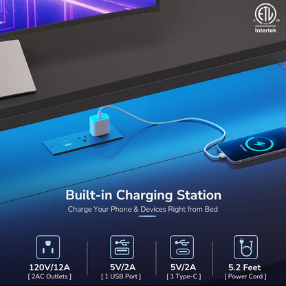 Hasuit | Twin Corner Bed Frame with Desk and 7 Storage Drawers Gaming Bed Frame with  Charging Station and Monitor Stand