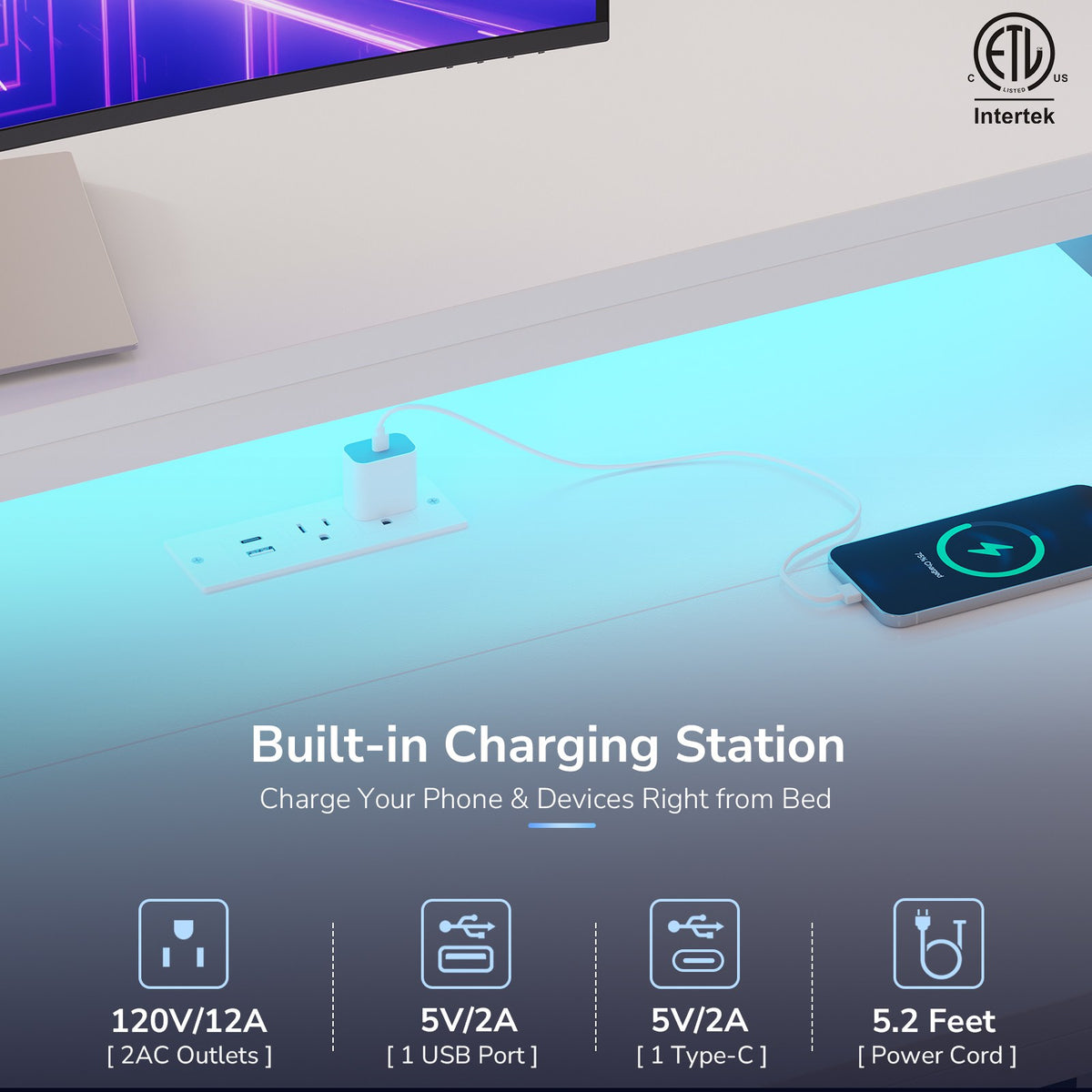 Hasuit | Twin Corner Bed Frame with Desk and 7 Storage Drawers Gaming Bed Frame with  Charging Station and Monitor Stand