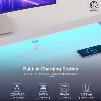 Hasuit | Twin Corner Bed Frame with Desk and 7 Storage Drawers Gaming Bed Frame with  Charging Station and Monitor Stand
