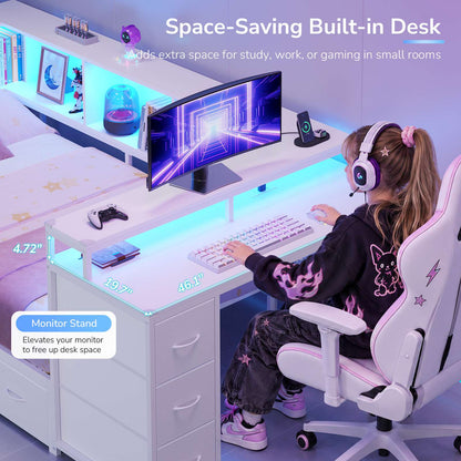 Hasuit | Twin Corner Bed Frame with Desk and 7 Storage Drawers Gaming Bed Frame with  Charging Station and Monitor Stand