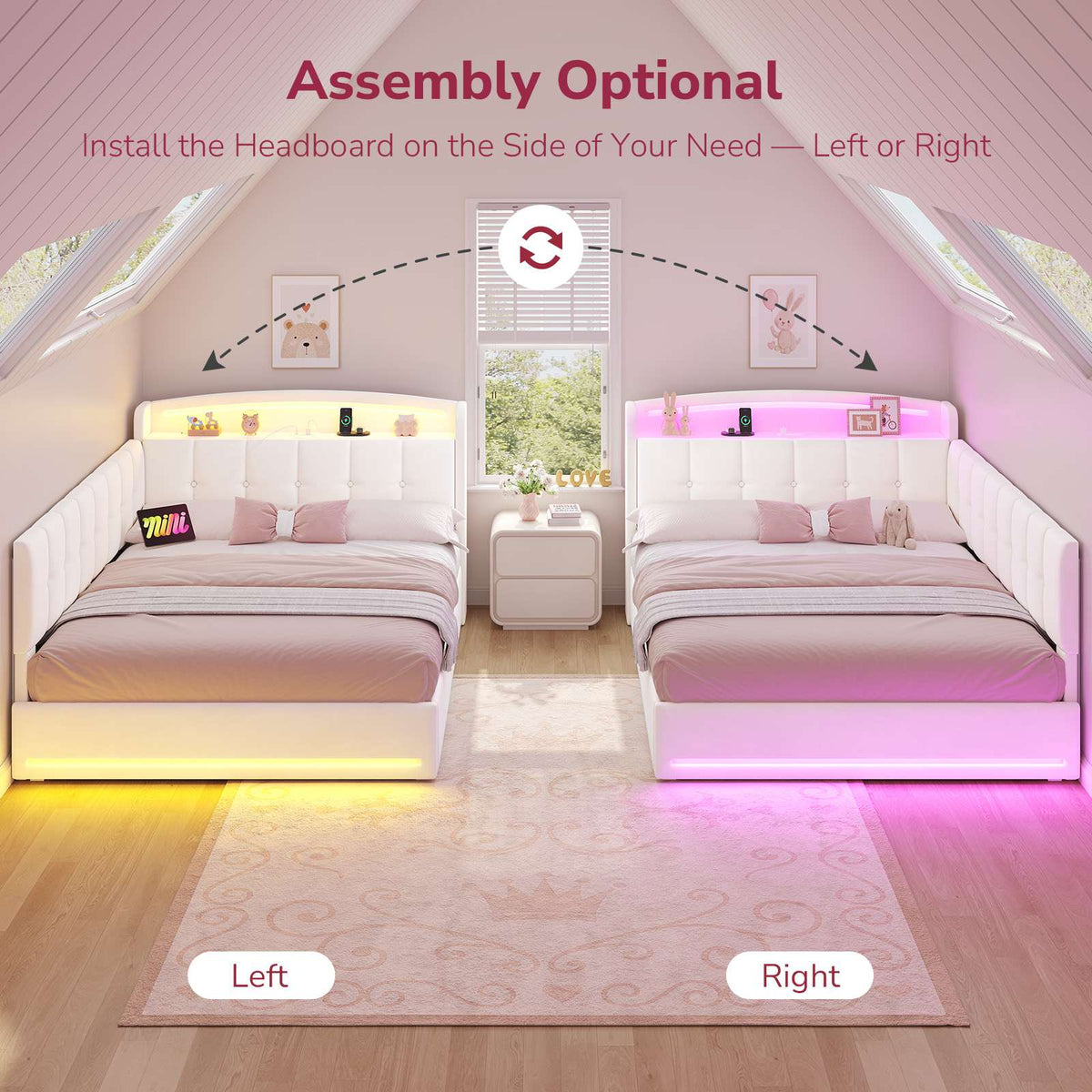 Hasuit | Corner Bed Frame with Storage Drawers and Power Outlet Velvet Upholstered Princess Bed with Hidden Storage Headboard & Safety Guardrails Beige