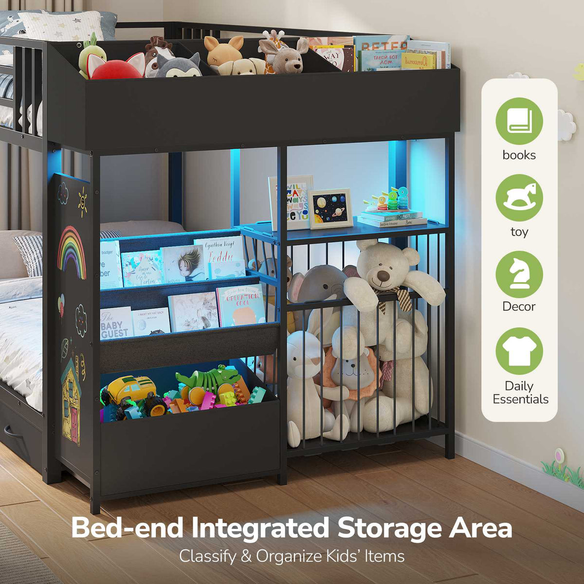 Hasuit | Bunk Bed Twin Over Twin with Doodle Board and Bookshelf Bunkbed with 3 Storage Drawers and Open Shelf