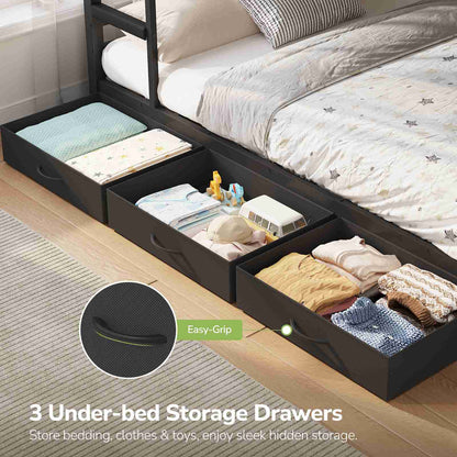 Hasuit | Bunk Bed Twin Over Twin with Doodle Board and Bookshelf Bunkbed with 3 Storage Drawers and Open Shelf