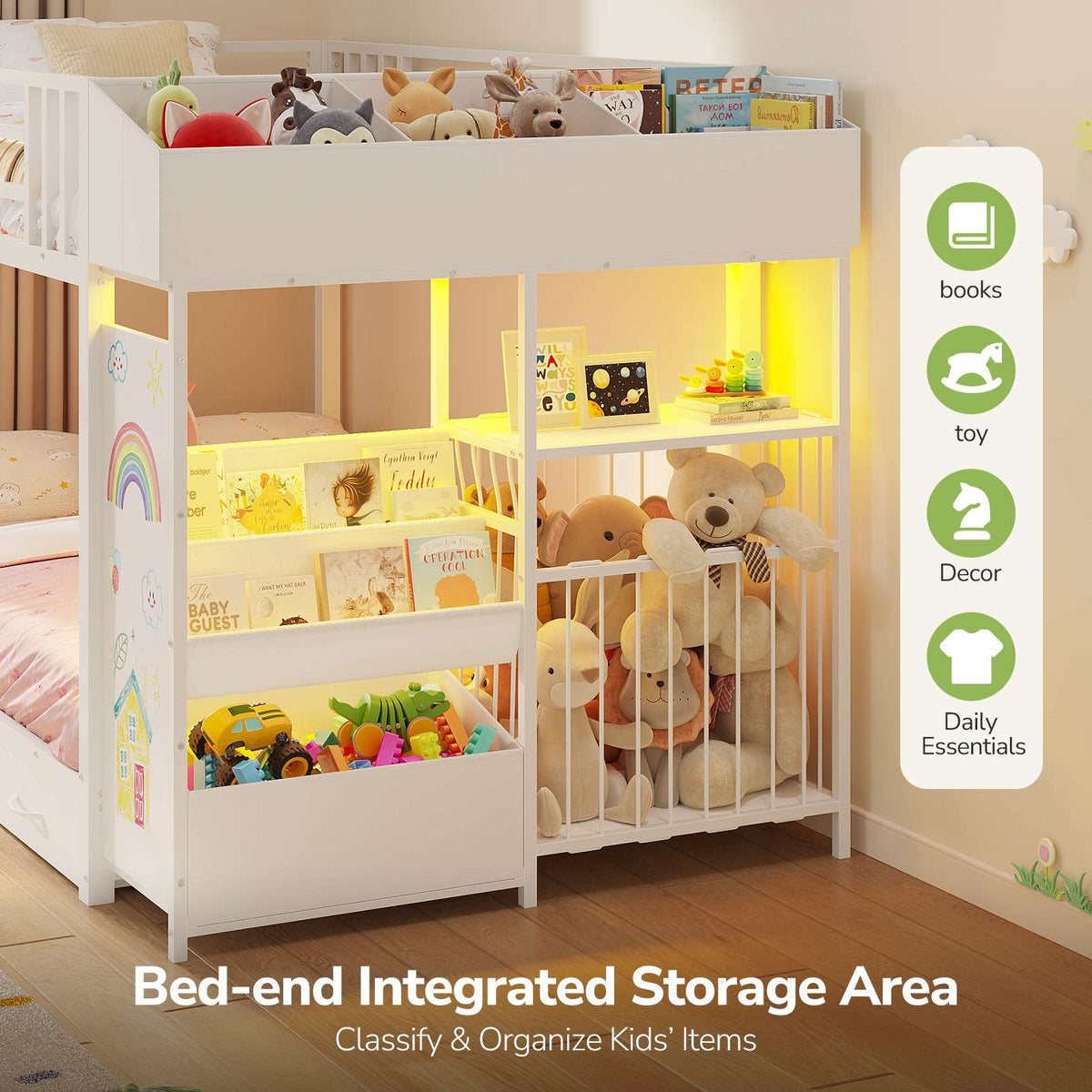 Hasuit | Bunk Bed Twin Over Twin with Doodle Board and Bookshelf Bunkbed with 3 Storage Drawers and Open Shelf