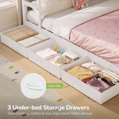 Hasuit | Bunk Bed Twin Over Twin with Doodle Board and Bookshelf Bunkbed with 3 Storage Drawers and Open Shelf