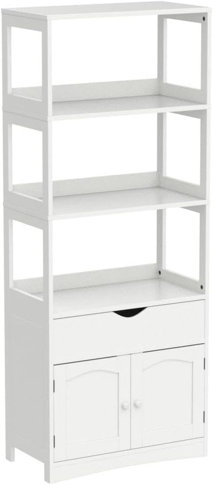 DICTAC Kitchen Pantry Storage Cabinets Freestanding Tall Bathroom Cabinet with Shelves and Drawer 64''H Sideboard Microwave Space Cupboard Organizer for Home Office,White, 23.62x13x64.06inch