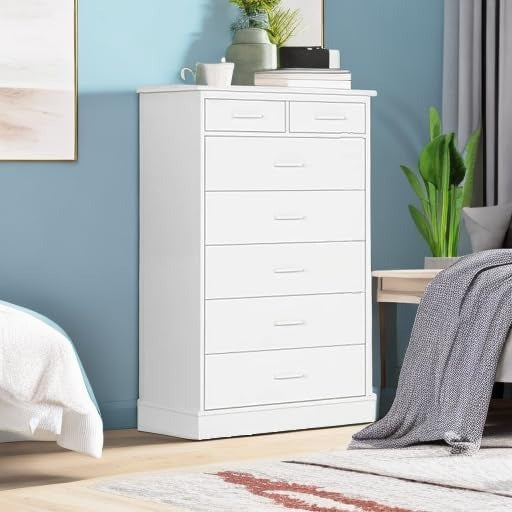Hasuit White Dresser Tall 7 Drawer Dresser with Sturdy Base