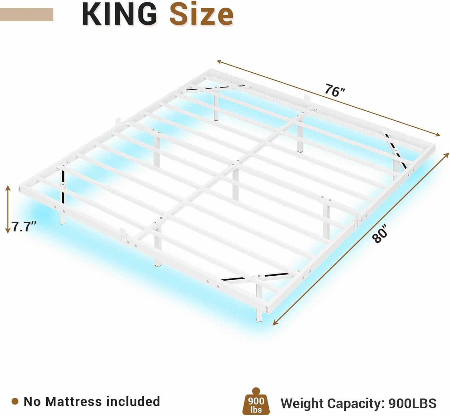 Hasuit Full Bed Frame w/ LED Lights & Metal Platform – No Box Spring, Easy Assembly