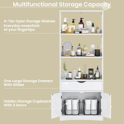 DICTAC Kitchen Pantry Storage Cabinets Freestanding Tall Bathroom Cabinet with Shelves and Drawer 64''H Sideboard Microwave Space Cupboard Organizer for Home Office,White, 23.62x13x64.06inch
