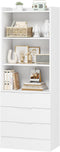 DICTAC 73.23'' Tall Storage Cabinet Bookcase with 3 Drawers and 3-Tier Open Shelves Wooden Bookshelf Kitchen Pantry Storage Organizer Cabinets for Living Room, Study, Kitchen,Bathroom,White