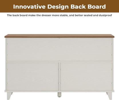 Hasuit Farmhouse 6 Drawer Dresser for Bedroom, Retro Chest of Drawers with Sliding Barn Door, Bedroom Long Storage Dressers Organizer, White