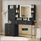 Hasuit Makeup Vanity Desk with Mirror and LED Lights Charging Station Jewelry Cabinet Black
