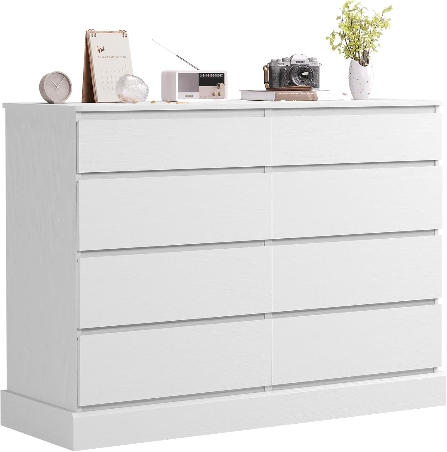 Hasuit White Dresser for Bedroom, Long Dresser with 8 Drawers, 51.5''W Wooden Dresser Chest of 8 Drawers, Large Capacity Clothing Storage Cabinet, Wide Dresser for Bedroom Living Room Entryway