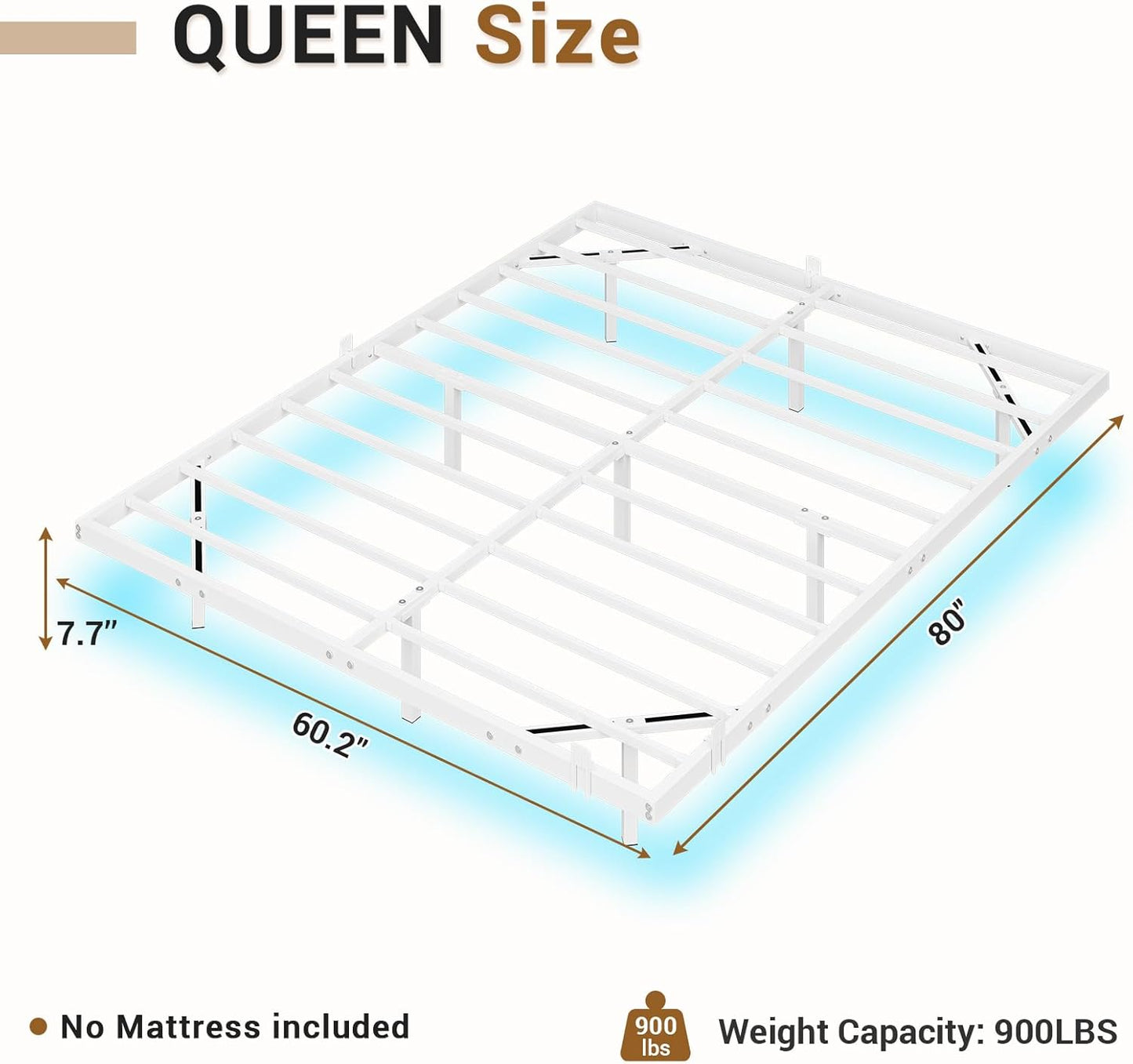 Hasuit Full Bed Frame w/ LED Lights & Metal Platform – No Box Spring, Easy Assembly