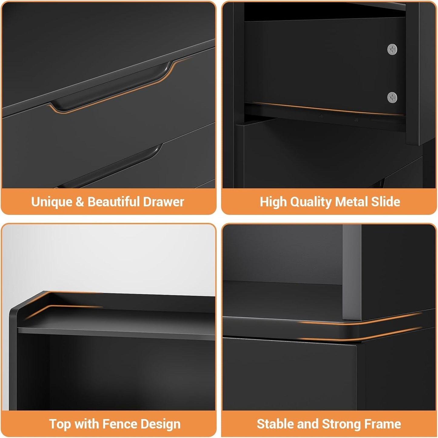 Hausuit Black Bathroom Cabinet with Drawers