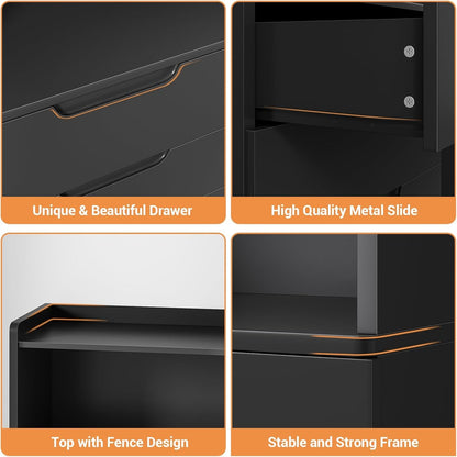 Hausuit Black Bathroom Cabinet with Drawers