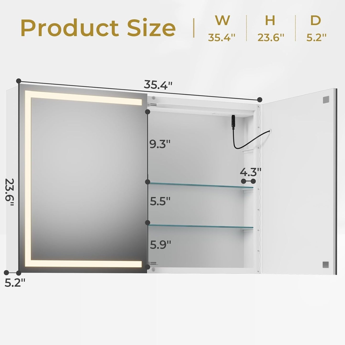 Hasuit 2 Doors Lighted Medicine Cabinet with Mirror, Wall Mounted with Storage