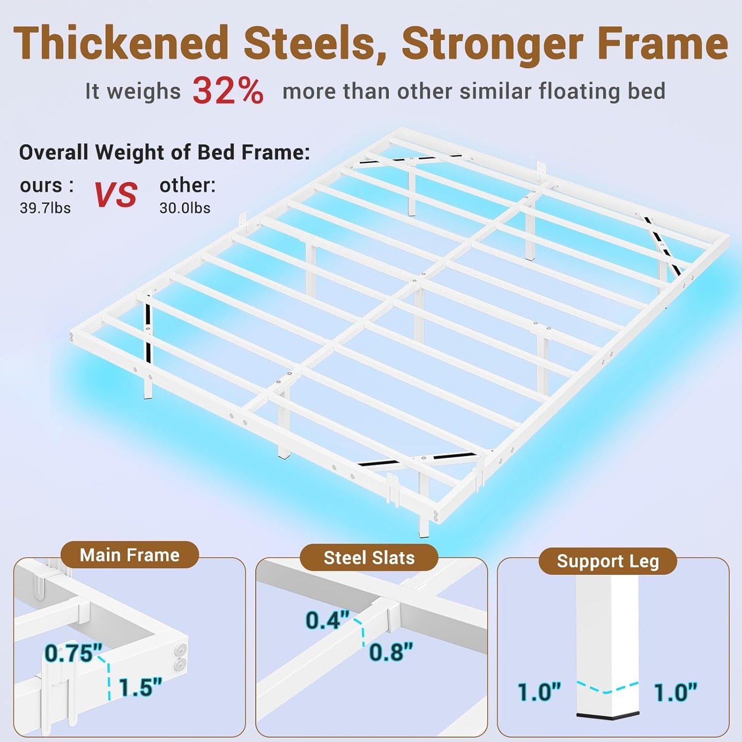Hasuit Full Bed Frame w/ LED Lights & Metal Platform – No Box Spring, Easy Assembly