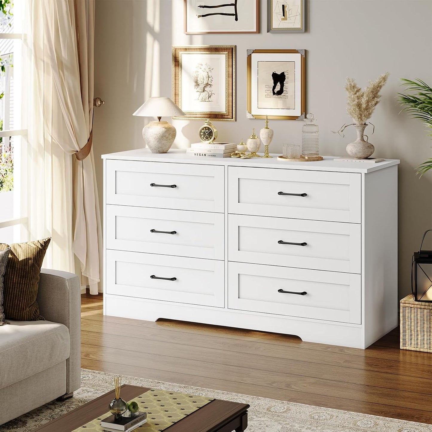 Hasuit Modern Wooden White Dresser for Bedroom with 6 Large Drawers