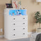 Hasuit White Dresser with Charging Station, LED Dresser with 4 Large Drawers, Chest of Drawers with Open Space, Large Capacity Tall Storage Cabinet, White Dressers for Bedroom