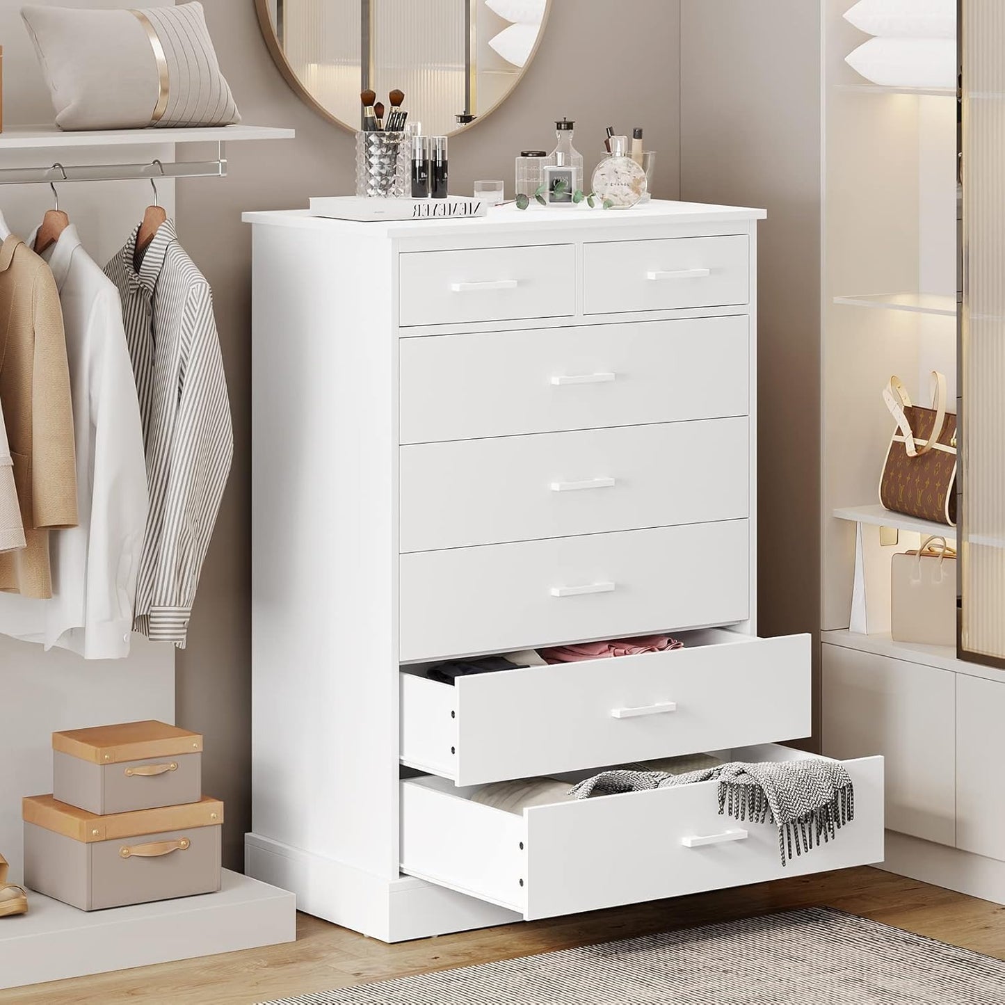 Hasuit White Dresser Tall 7 Drawer Dresser with Sturdy Base