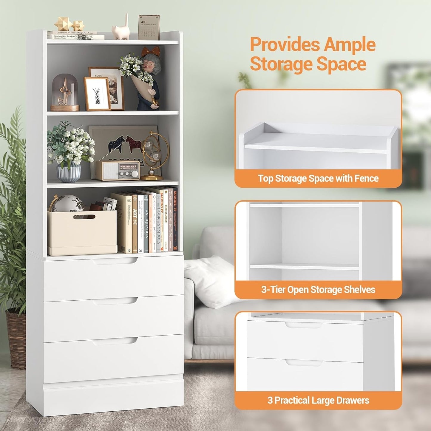 Hausuit White Bathroom Cabinet with Drawers