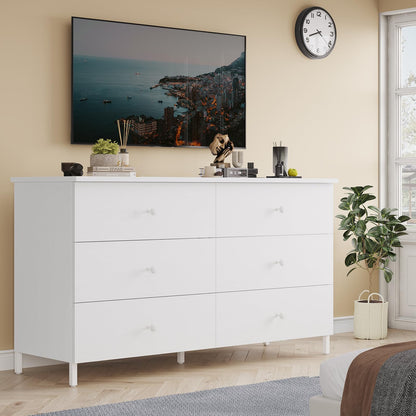 Hasuit 6 Drawers Double Dresser, Wooden Dressers with Heavy Sturdy Steel Frame, Large Capacity Storage Chest of Drawers, Black Dresser for Bedroom, Living Room, Entryway