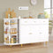 DICTAC White Buffet Cabinet with Storage and Power Outlets, 55" Large Modern Kitchen Sideboard Buffet with Drawers, Cabinet, Rotating Organizer, Trays, Wood Coffee Bar tation for Kitchen