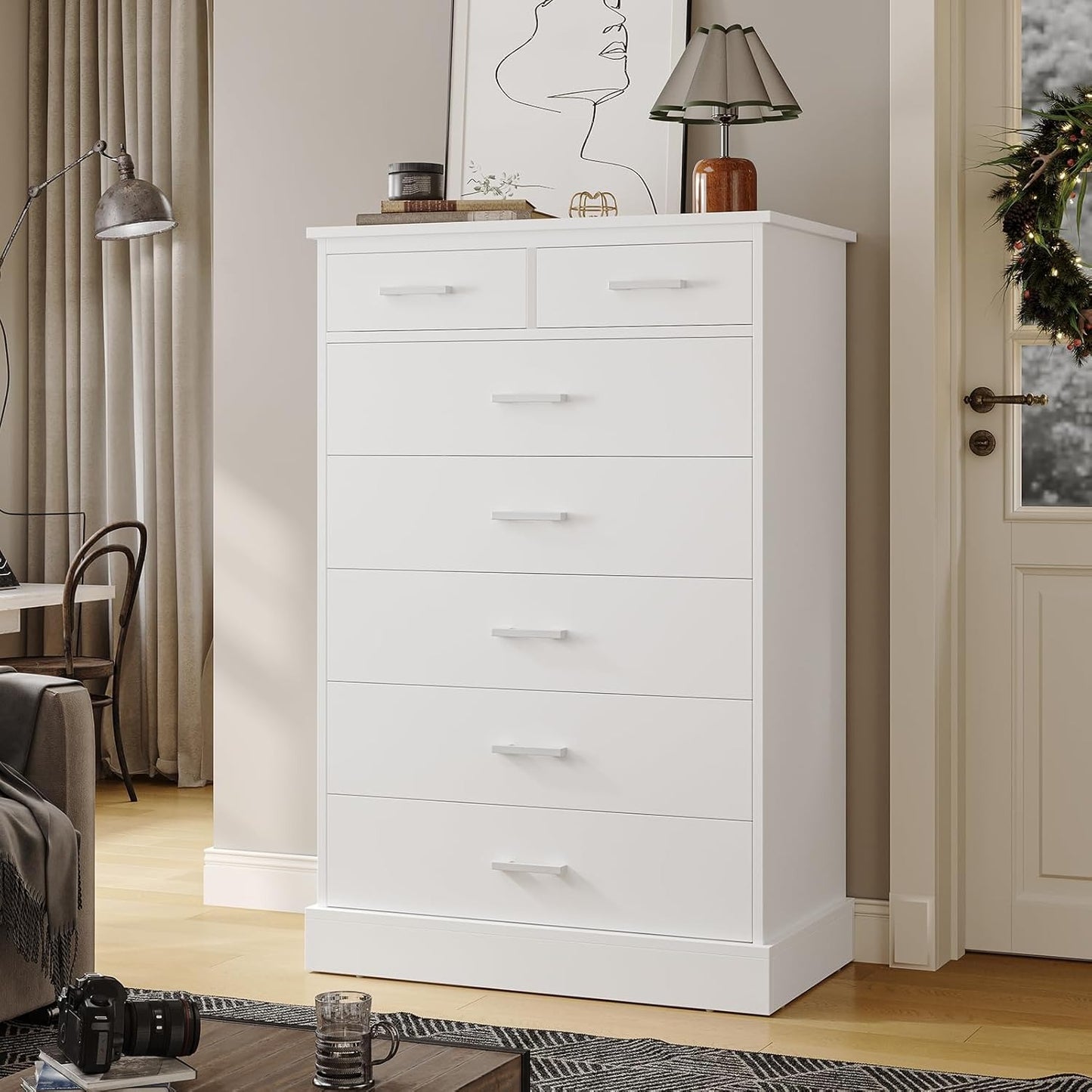 Hasuit White Dresser Tall 7 Drawer Dresser with Sturdy Base