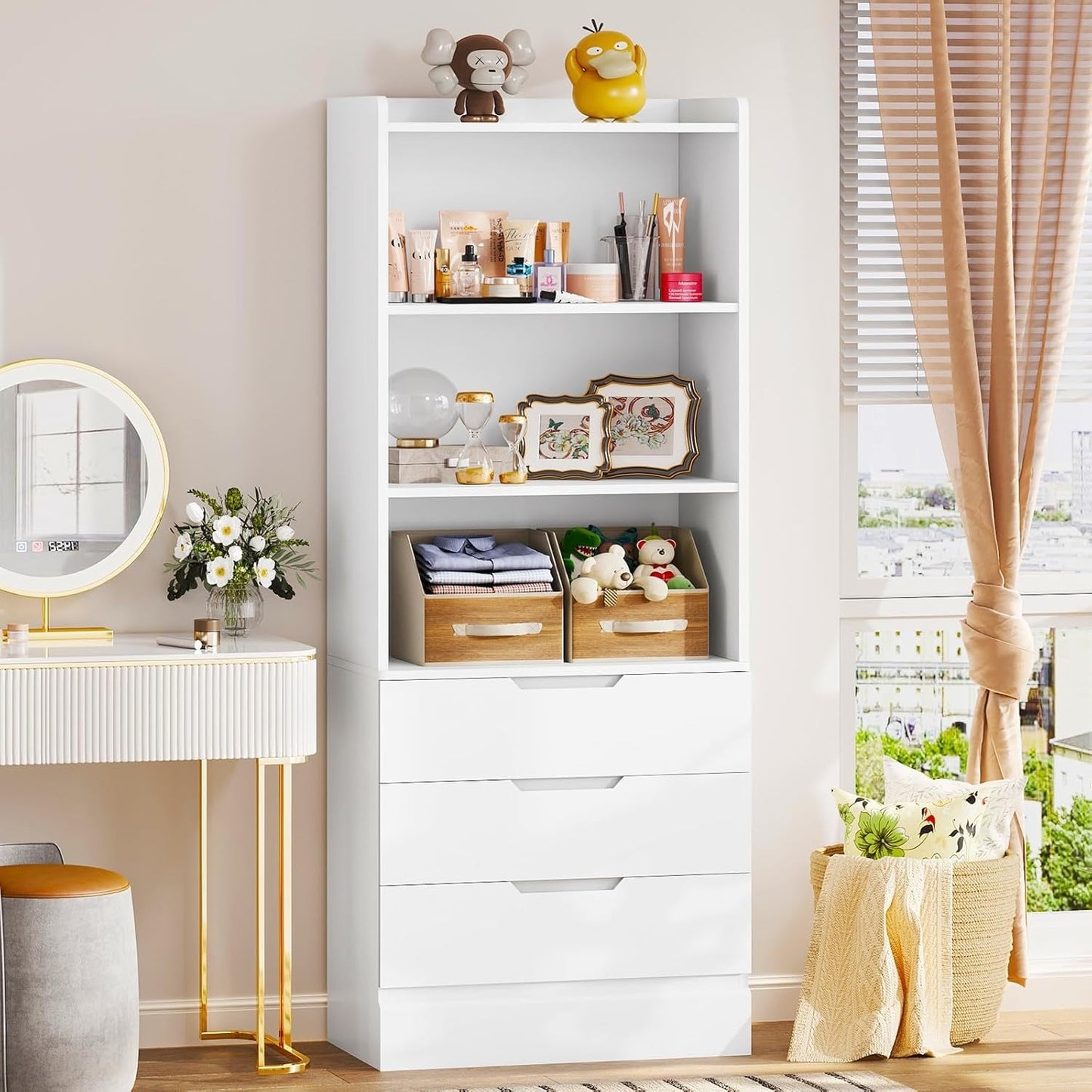 Hausuit White Bathroom Cabinet with Drawers
