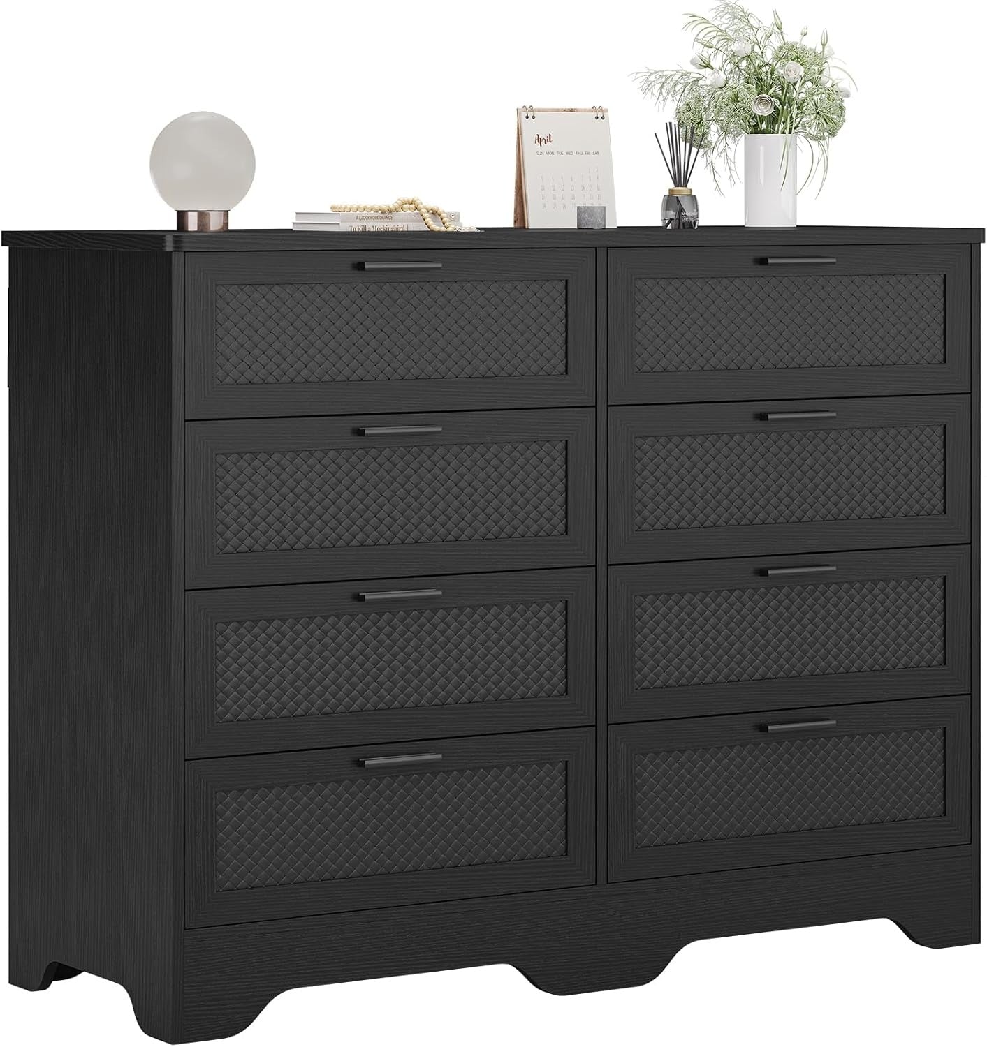 Hasuit Wood Black Dresser with 8 Drawers for Bedroom, Living Room, Hallway