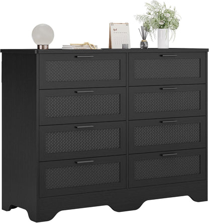 Hasuit Wood Black Dresser with 8 Drawers for Bedroom, Living Room, Hallway
