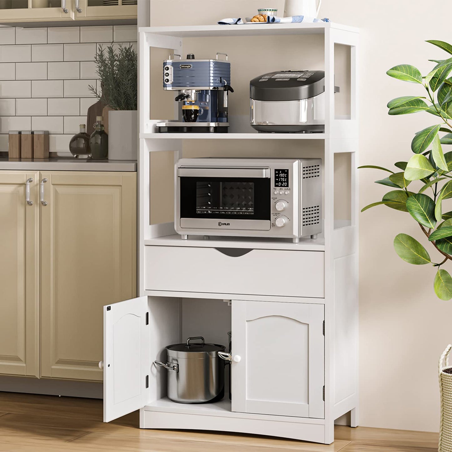 DICTAC Kitchen Pantry Storage Cabinets Freestanding Tall Bathroom Cabinet with Shelves and Drawer 64''H Sideboard Microwave Space Cupboard Organizer for Home Office,White, 23.62x13x64.06inch