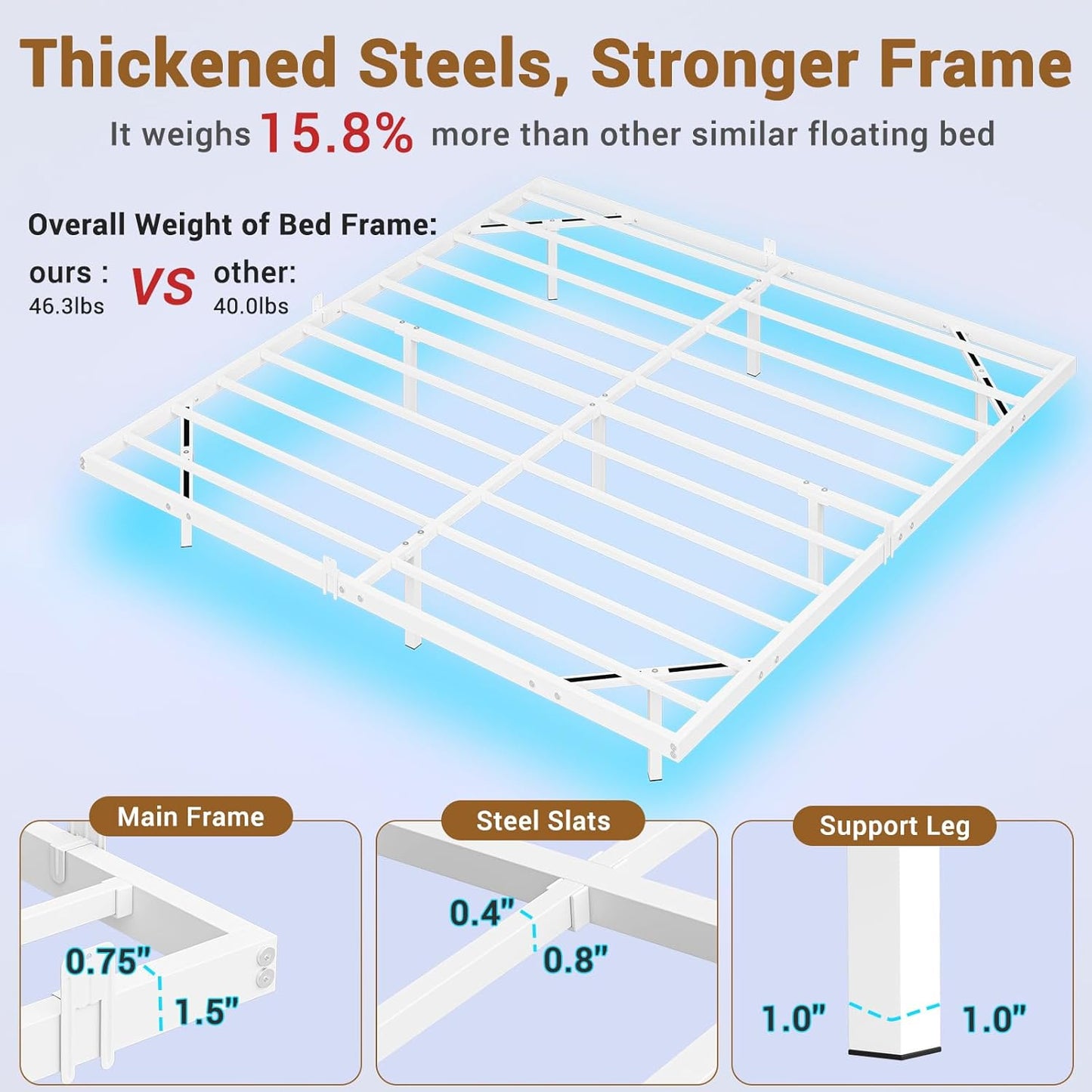 Hasuit Full Bed Frame w/ LED Lights & Metal Platform – No Box Spring, Easy Assembly