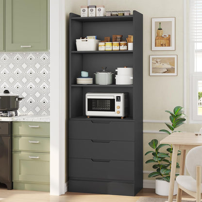 DICTAC Bookcase Set of 2 with 3 Drawers 73.23'' Bookshelf Storage Cabinets with Shelves and Drawers Kitchen Pantry with Microwave Stand,Storage Organizer for Living Room,Office,Study,Bathroom