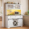 DICTAC Farmhouse Buffet Cabinet with Storage Coffee Bar Station Cabinet with Power Outlet and LED Light, Tall Bar Cabinets with Sliding Barn Door and Wine Glass Rack for Kitchen, Living Room,White