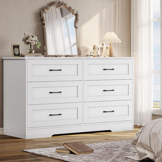 Hasuit Modern Wooden White Dresser for Bedroom with 6 Large Drawers